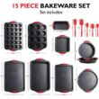 EATEX JT-BKS-10 15-Piece Nonstick Black Steel Bakeware Set with Silicone Handles