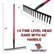 Bully Tools 92301 14-Tine Level Head Rake with 66 in. Fiberglass Handle