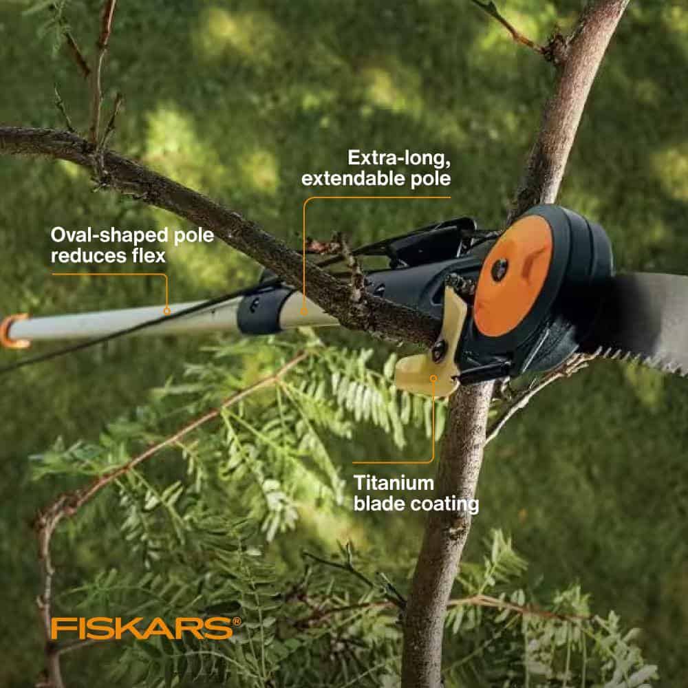 Fiskars 394732-1003 1.25 in. Cut Capacity Steel Titanium Coated Cutting Blade 15 in. Fiberglass/Alum Pole Chain Drive 16 ft. Tree Pruner Fiskars 394732-1003 1.25 in. Cut Capacity Steel Titanium Coated Cutting Blade 15 in. Fiberglass/Alum Pole Chain Drive 16 ft. Tree Pruner - Image 7