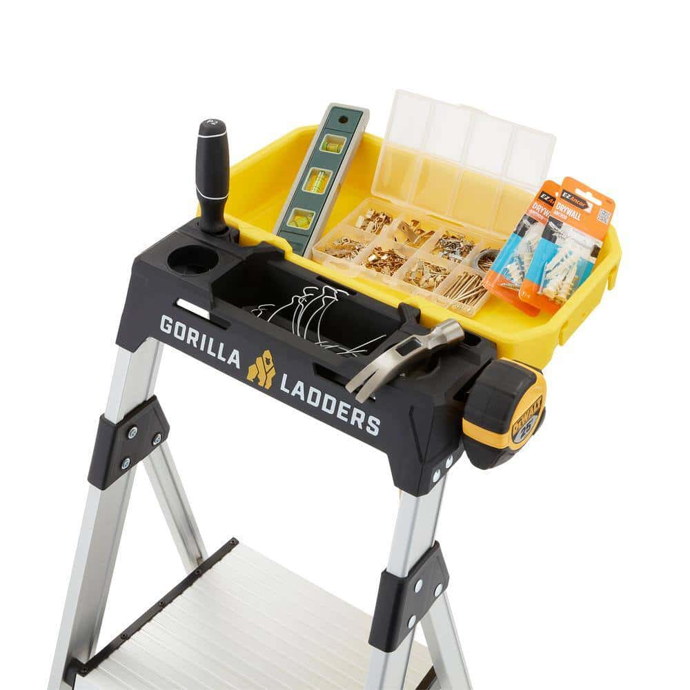 Gorilla Ladders GLA-4XB 4 .5 ft. Aluminum Dual Platform Step Ladder with Project Bucket (9 ft. Reach), 250 lbs. Capacity Type I Duty Rating Gorilla Ladders GLA-4XB 4 .5 ft. Aluminum Dual Platform Step Ladder with Project Bucket (9 ft. Reach), 250 lbs. Capacity Type I Duty Rating - Image 6