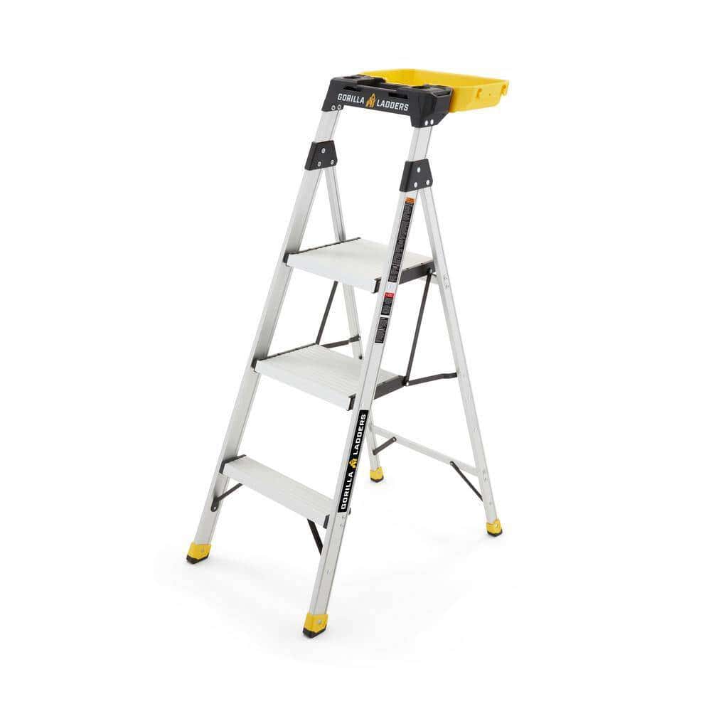 Gorilla Ladders GLA-4XB 4 .5 ft. Aluminum Dual Platform Step Ladder with Project Bucket (9 ft. Reach), 250 lbs. Capacity Type I Duty Rating Gorilla Ladders GLA-4XB 4 .5 ft. Aluminum Dual Platform Step Ladder with Project Bucket (9 ft. Reach), 250 lbs. Capacity Type I Duty Rating