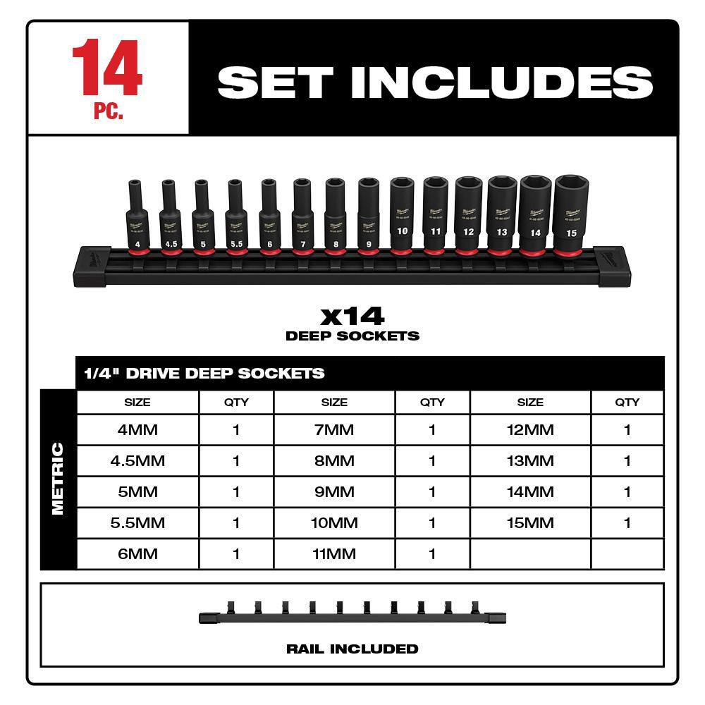 Milwaukee 49-66-7003 SHOCKWAVE 1/4 in. Drive Metric Deep Well 6 Point Impact Socket Set (14-Piece) Milwaukee 49-66-7003 SHOCKWAVE 1/4 in. Drive Metric Deep Well 6 Point Impact Socket Set (14-Piece) - Image 7