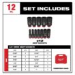 Milwaukee 49-66-7006 SHOCKWAVE 3/8 in. Drive Deep Well 6 Point Impact Socket Set (12-Piece)