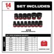 Milwaukee 49-66-7013 SHOCKWAVE 1/2 in. Drive Metric 6 Point Impact Socket Set (14-Piece)