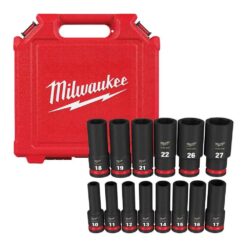 Milwaukee 49-66-7014 SHOCKWAVE 1/2 in. Drive Metric Deep Well 6 Point Impact Socket Set (14-Piece)