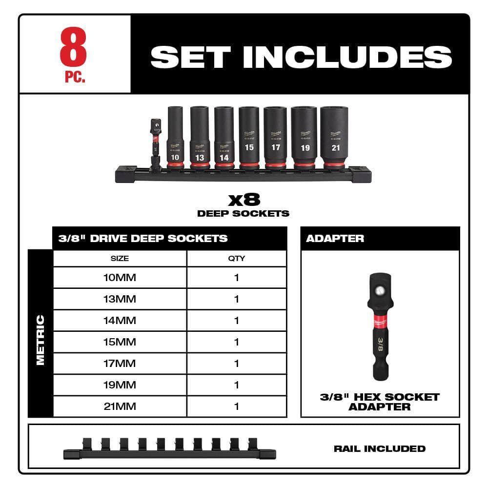 Milwaukee 49-66-7021-49-66-7024 SHOCKWAVE Impact Duty 3/8 in. Metric and SAE Deep Impact Rated Socket Set (16-Piece) Milwaukee 49-66-7021-49-66-7024 SHOCKWAVE Impact Duty 3/8 in. Metric and SAE Deep Impact Rated Socket Set (16-Piece) - Image 8