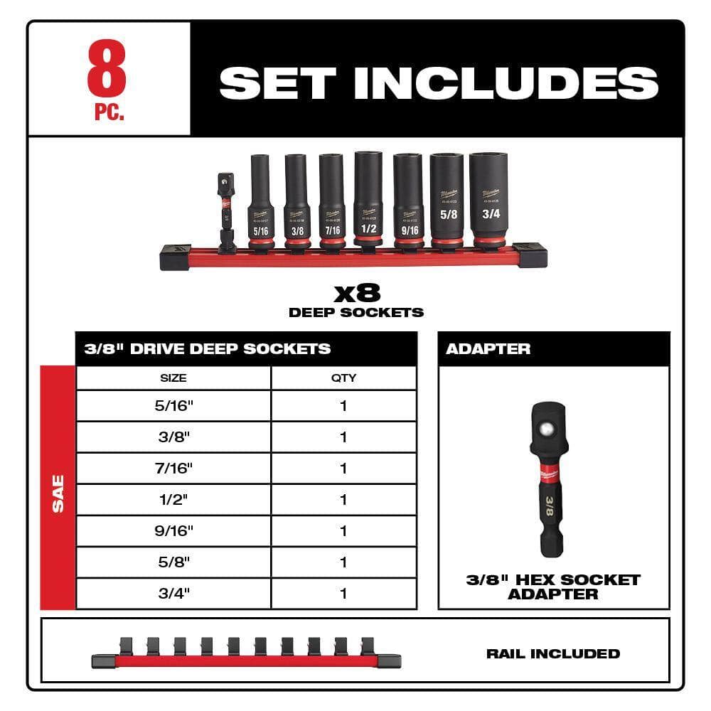 Milwaukee 49-66-7021-49-66-7024 SHOCKWAVE Impact Duty 3/8 in. Metric and SAE Deep Impact Rated Socket Set (16-Piece) Milwaukee 49-66-7021-49-66-7024 SHOCKWAVE Impact Duty 3/8 in. Metric and SAE Deep Impact Rated Socket Set (16-Piece) - Image 7