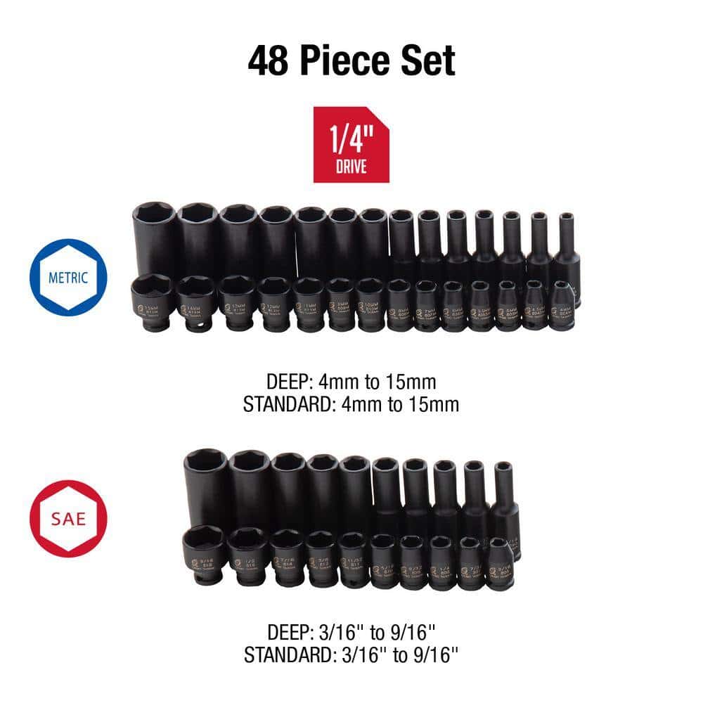 SUNEX TOOLS 1848 1/4 in. Drive SAE and Metric Impact Socket Set (48-Piece) SUNEX TOOLS 1848 1/4 in. Drive SAE and Metric Impact Socket Set (48-Piece) - Image 6