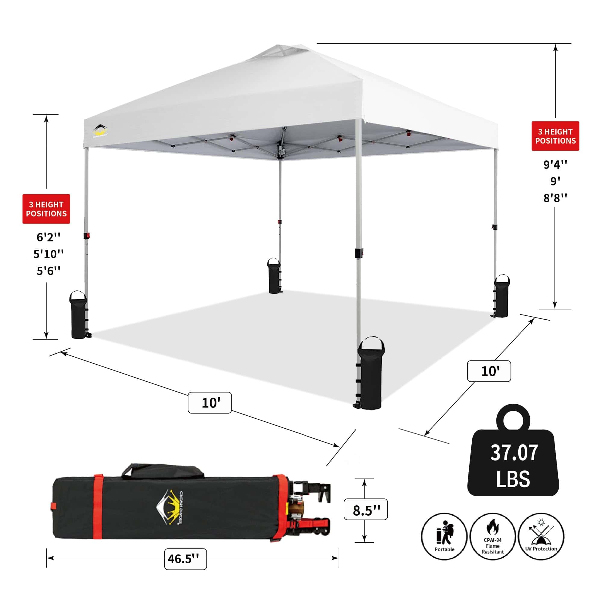 CROWN SHADES Canopy Tent, 10 x 10 Foot Portable Pop Up Outdoor Shelter, White CROWN SHADES Canopy Tent, 10 x 10 Foot Portable Pop Up Outdoor Shelter, White - Image 7