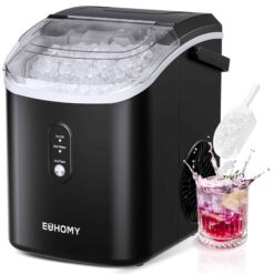 EUHOMY Nugget Ice Maker Countertop with Handle, Ready in 6 Mins, 34lbs/24H, Black