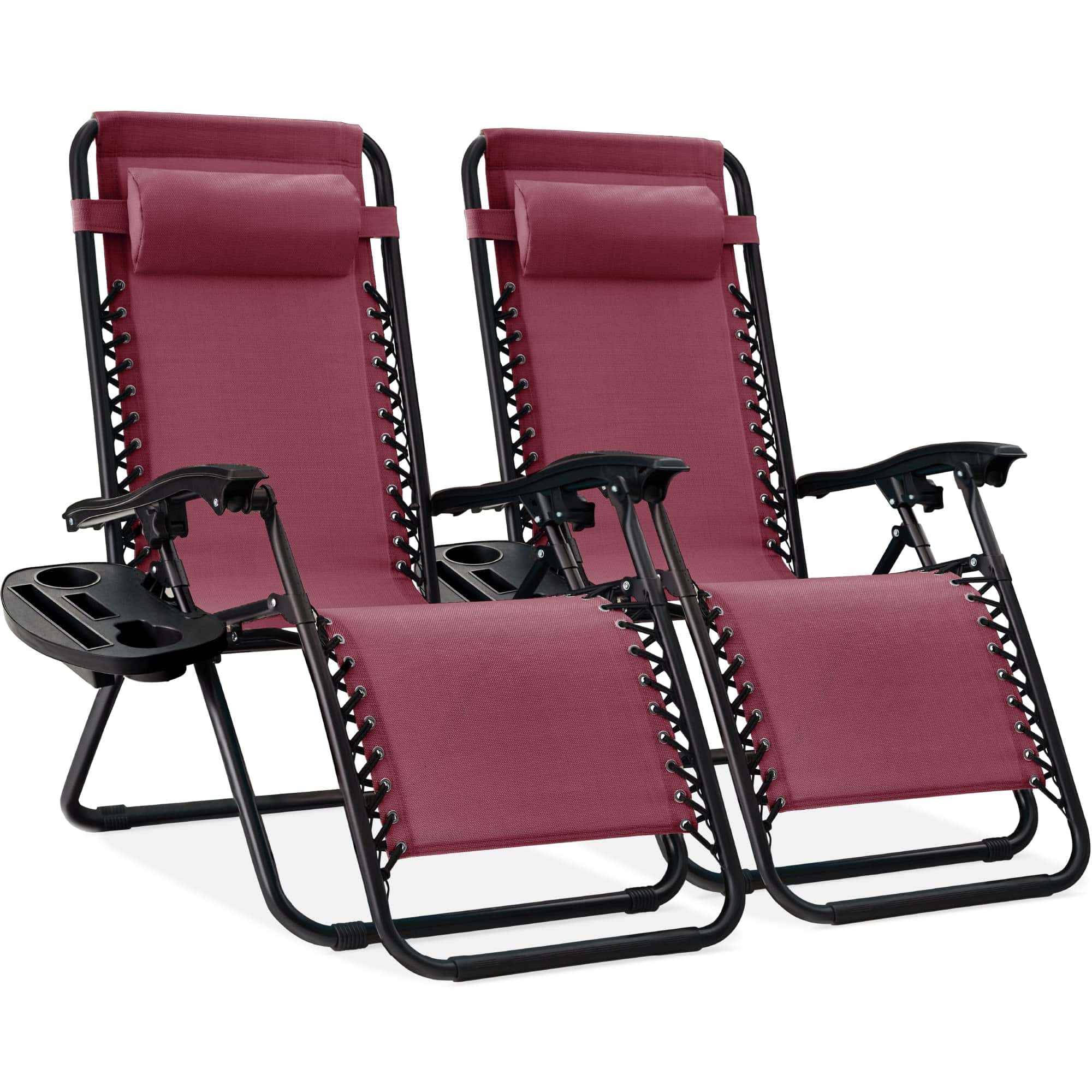Best Choice Products Set of 2 Adjustable Steel Mesh Zero Gravity Lounge Chair Recliners w/Pillows and Cup Holder Trays - Burgundy Best Choice Products Set of 2 Adjustable Steel Mesh Zero Gravity Lounge Chair Recliners w/Pillows and Cup Holder Trays - Burgundy