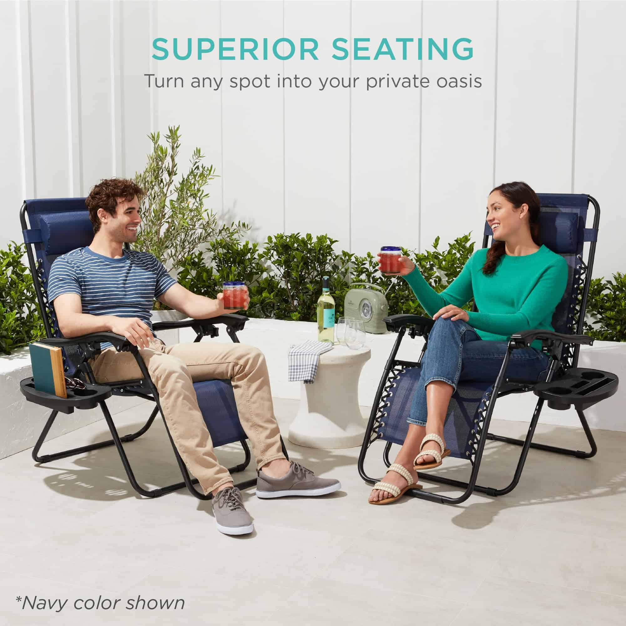 Best Choice Products Set of 2 Adjustable Steel Mesh Zero Gravity Lounge Chair Recliners w/Pillows and Cup Holder Trays - Burgundy Best Choice Products Set of 2 Adjustable Steel Mesh Zero Gravity Lounge Chair Recliners w/Pillows and Cup Holder Trays - Burgundy - Image 2