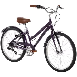 Huffy Girls' Sienna 24 in 7-Speed Comfort Hybrid Bike, Gloss Banana