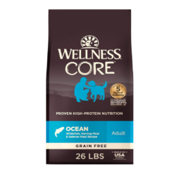 Wellness CORE Natural Grain Free Ocean Whitefish, Herring & Salmon Recipe Dry Dog Food, 26lbs