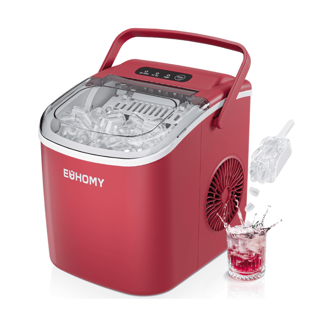 EUHOMY Countertop Ice Maker Machine with Handle, 26lbs in 24Hrs, Red EUHOMY Countertop Ice Maker Machine with Handle, 26lbs in 24Hrs, Red