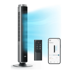 Dreo Tower Fan for Bedroom, 25 DB Quiet DC Smart Bladeless Fan, 27ft/s, Silver