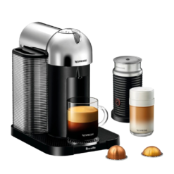 Breville Nespresso Vertuo Coffee & Espresso Single-Serve Machine in Chrome and Aeroccino Milk Frother in Black