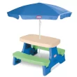 Little Tikes Easy Store Jr. Picnic Table with Umbrella, Blue & Green - Play Table with Umbrella, for Kids