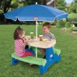 Little Tikes Easy Store Jr. Picnic Table with Umbrella, Blue & Green - Play Table with Umbrella, for Kids
