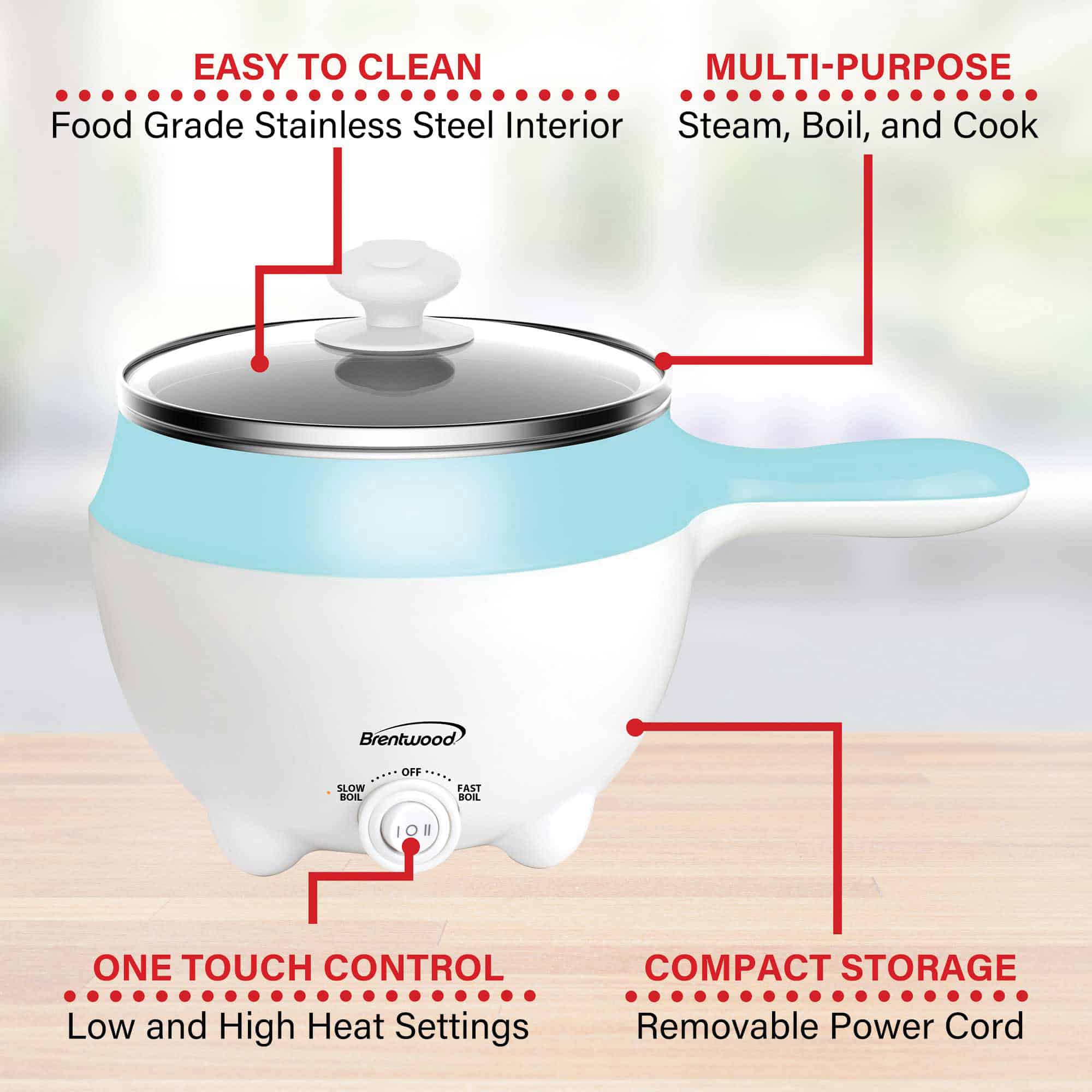 Brentwood HP-3015BL 1.6-Qt. 600-Watt Stainless Steel Electric Hot Pot Cooker and Food Steamer with Swivel Base Brentwood HP-3015BL 1.6-Qt. 600-Watt Stainless Steel Electric Hot Pot Cooker and Food Steamer with Swivel Base - Image 7