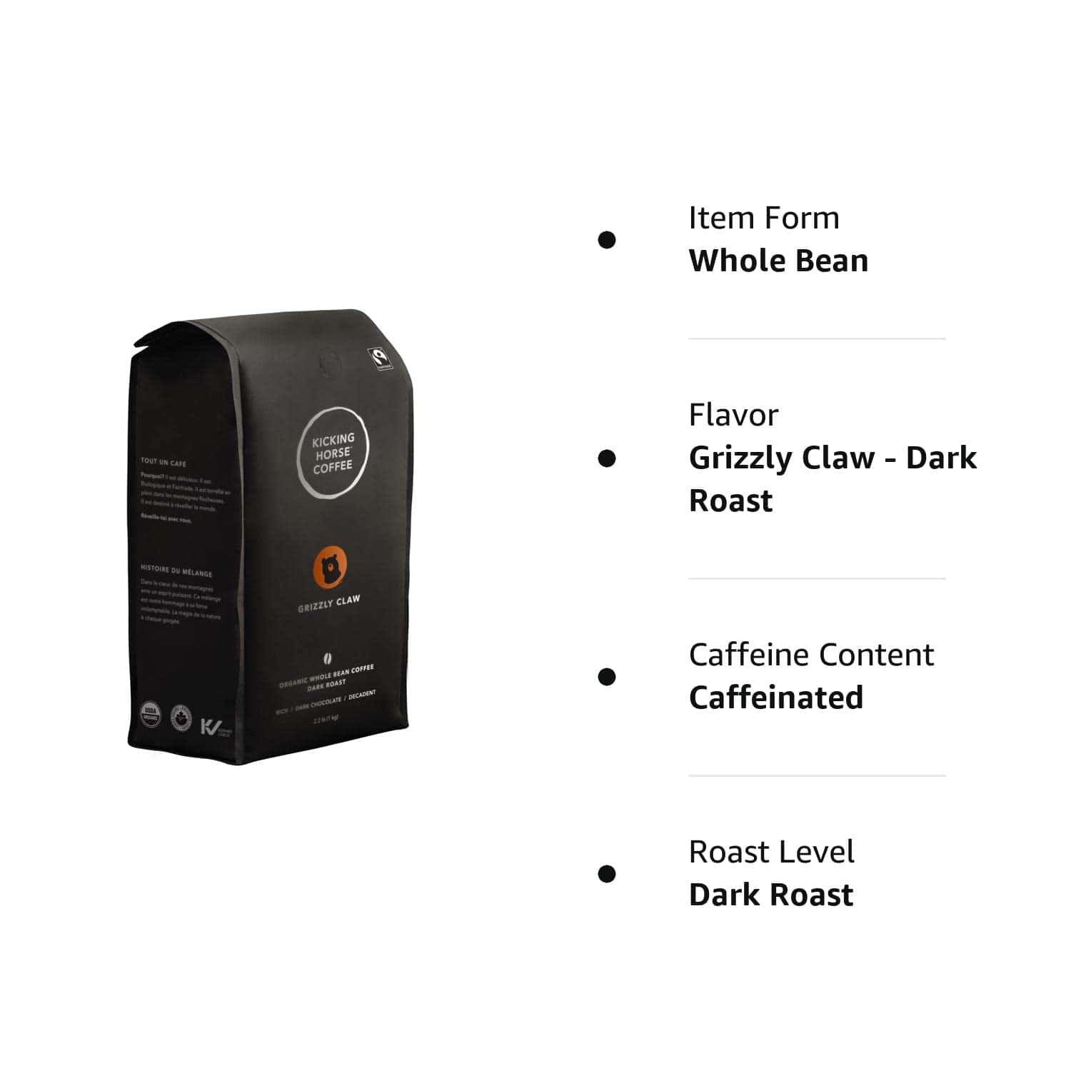 Kicking Horse Coffee, Grizzly Claw, Dark Roast, Whole Bean, 2.2 Pound - Certified Organic, Fairtrade, Kosher Coffee Kicking Horse Coffee, Grizzly Claw, Dark Roast, Whole Bean, 2.2 Pound - Certified Organic, Fairtrade, Kosher Coffee - Image 2