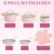 Paris Hilton Epic Nonstick Pots and Pans Set, Dishwasher Safe Cookware Set, 12-Piece, Pink