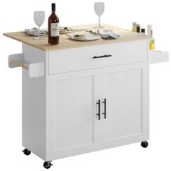 IRONCK Rolling Kitchen Island Table on Wheels, White