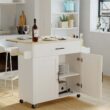 IRONCK Rolling Kitchen Island Table on Wheels, White