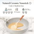 Bazova Ceramic Nonstick Cookware Set, Healthy, Non Toxic,17-Pieces Pots and Pans Set Removable Handles, Cream White