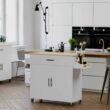IRONCK Rolling Kitchen Island Table on Wheels, White