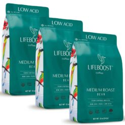 Lifeboost Coffee 3 Pack Medium Roast Whole Bean Coffee - Low Acid Single Origin USDA Organic Coffee - 12 Ounces