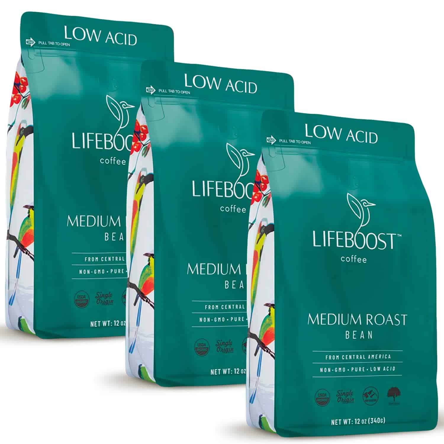 Lifeboost Coffee 3 Pack Medium Roast Whole Bean Coffee - Low Acid Single Origin USDA Organic Coffee - 12 Ounces Lifeboost Coffee 3 Pack Medium Roast Whole Bean Coffee - Low Acid Single Origin USDA Organic Coffee - 12 Ounces