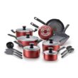 T-fal Initiatives Nonstick Cookware Set 18 Piece, Oven Broiler Safe 350F, Dishwasher Safe, Red