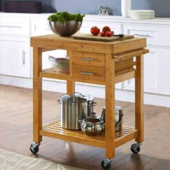 Home Aesthetics Rolling Kitchen Island Cart with Drawers Shelves, Towel Rack, Bamboo Wood