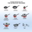 T-fal Initiatives Nonstick Cookware Set 18 Piece, Oven Broiler Safe 350F, Dishwasher Safe, Red