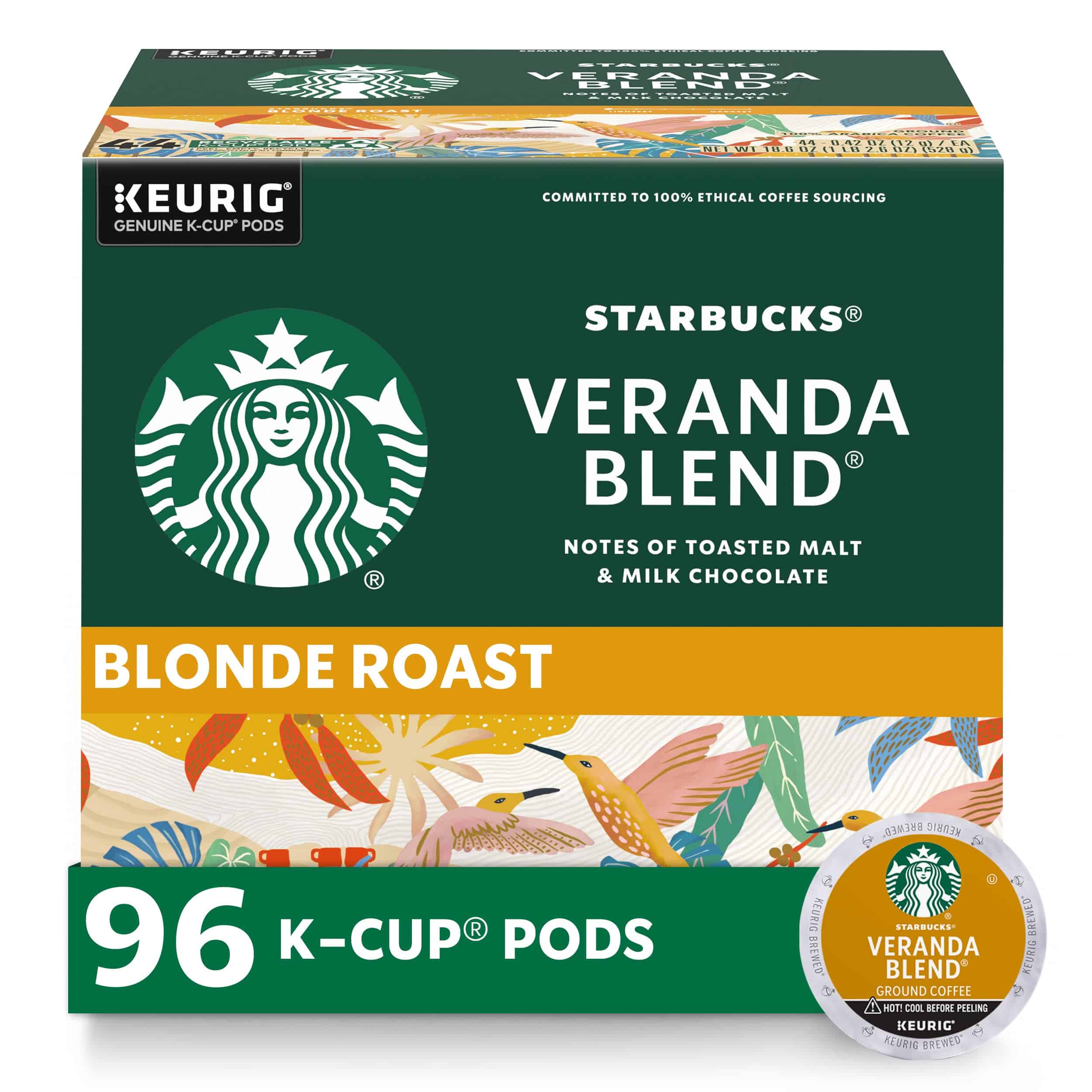 Starbucks K-Cup Coffee Pods, Starbucks Blonde Roast Coffee, Veranda Blend for Keurig Brewers, 4 boxes (96 pods total) Starbucks K-Cup Coffee Pods, Starbucks Blonde Roast Coffee, Veranda Blend for Keurig Brewers, 4 boxes (96 pods total)