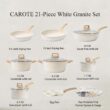 CAROTE 21Pcs Pots and Pans Set, Nonstick Cookware Sets, White Granite Induction Cookware Non Stick Cooking Set