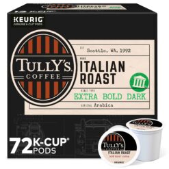 Tully's Coffee Italian Roast, Keurig Single-Serve K-Cup Pods, Dark Roast Coffee, 72 Count (6 Packs of 12)
