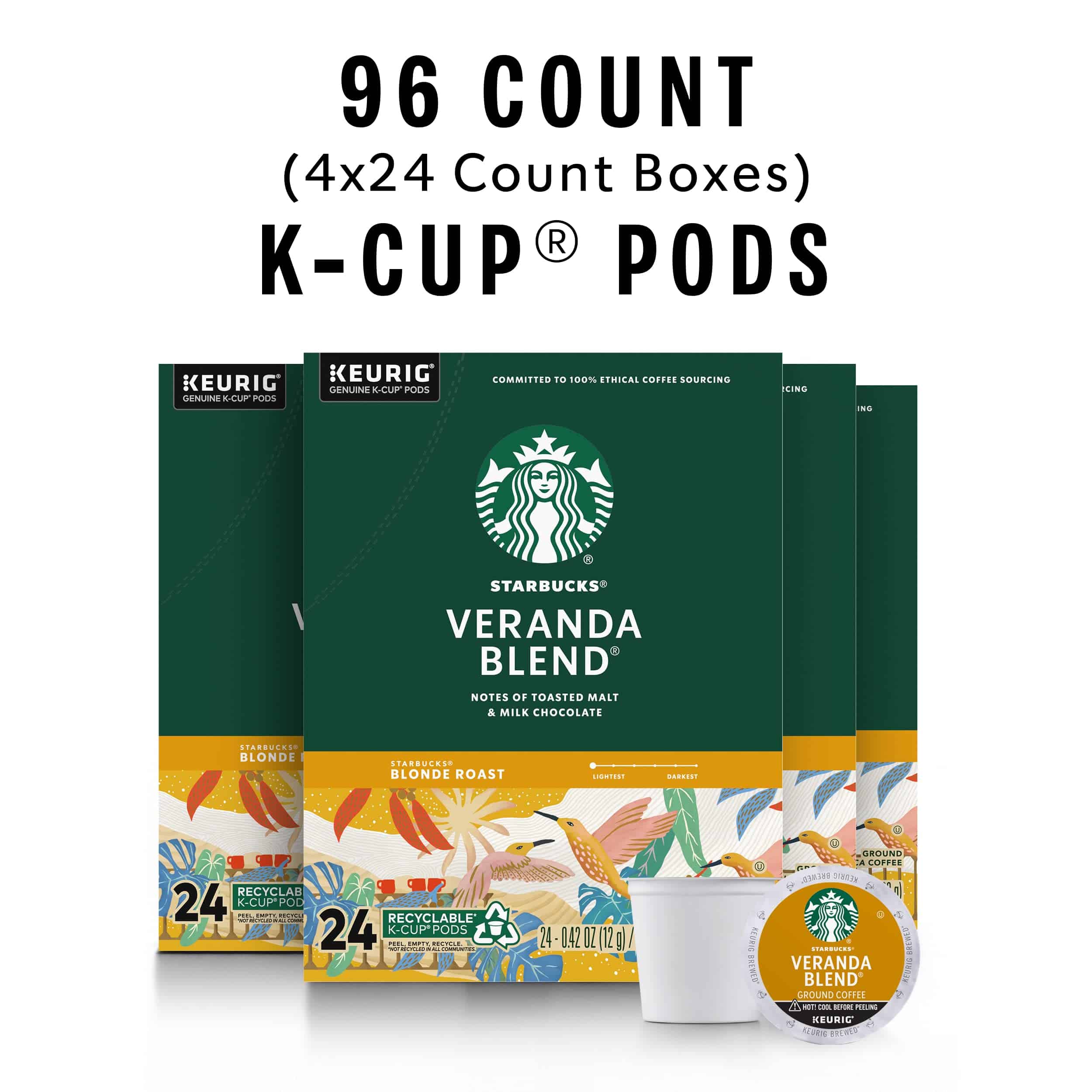 Starbucks K-Cup Coffee Pods, Starbucks Blonde Roast Coffee, Veranda Blend for Keurig Brewers, 4 boxes (96 pods total) Starbucks K-Cup Coffee Pods, Starbucks Blonde Roast Coffee, Veranda Blend for Keurig Brewers, 4 boxes (96 pods total) - Image 8