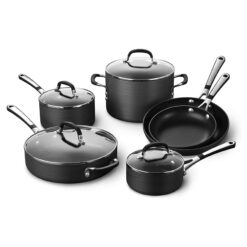 Calphalon 10-Piece Non-Stick Kitchen Cookware Set, Black Pots & Pans with Stay-Cool Stainless Steel Handles
