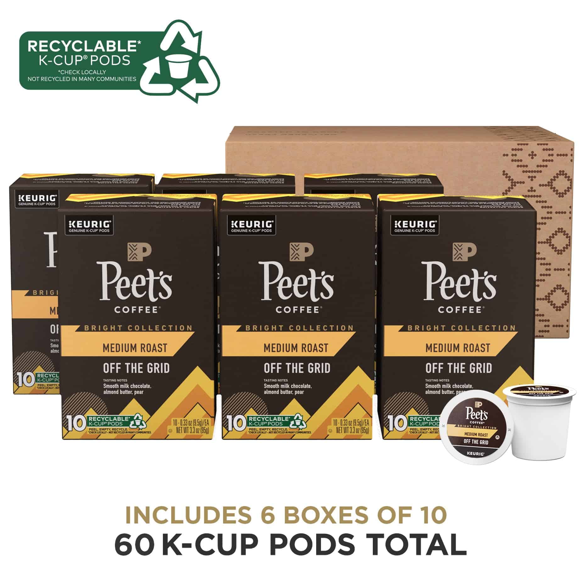 Peet's Coffee, Medium Roast K-Cup Coffee Pods for Keurig Coffee Machines - Off The Grid, 60 Count (6 Boxes of 10 K-Cup Pods) Peet's Coffee, Medium Roast K-Cup Coffee Pods for Keurig Coffee Machines - Off The Grid, 60 Count (6 Boxes of 10 K-Cup Pods) - Image 10