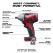 Milwaukee 2659-20 M18 18V Lithium-Ion 1/2 in. Cordless Impact Wrench W/ Pin Detent (Tool-Only)