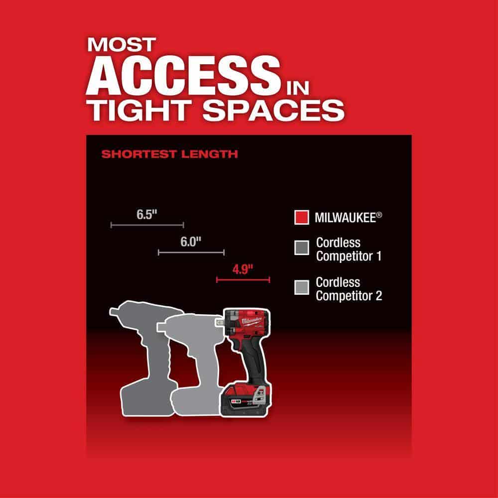 Milwaukee 2855P-20 M18 FUEL GEN-3 18V Lithium-Ion Brushless Cordless 1/2 in. Compact Impact Wrench with Pin Detent (Tool-Only) Milwaukee 2855P-20 M18 FUEL GEN-3 18V Lithium-Ion Brushless Cordless 1/2 in. Compact Impact Wrench with Pin Detent (Tool-Only) - Image 8