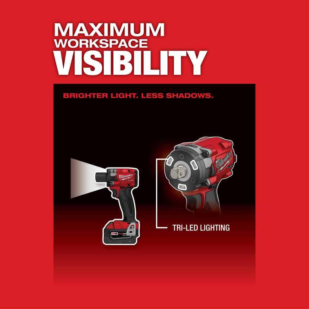 Milwaukee 2855P-20 M18 FUEL GEN-3 18V Lithium-Ion Brushless Cordless 1/2 in. Compact Impact Wrench with Pin Detent (Tool-Only) Milwaukee 2855P-20 M18 FUEL GEN-3 18V Lithium-Ion Brushless Cordless 1/2 in. Compact Impact Wrench with Pin Detent (Tool-Only) - Image 7