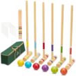 ApudArmis Six Player Croquet Set with Premiun Rubber Wooden Mallets 28In, Lawn Backyard Game Set
