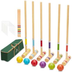 ApudArmis Six Player Croquet Set with Premiun Rubber Wooden Mallets 28In, Lawn Backyard Game Set