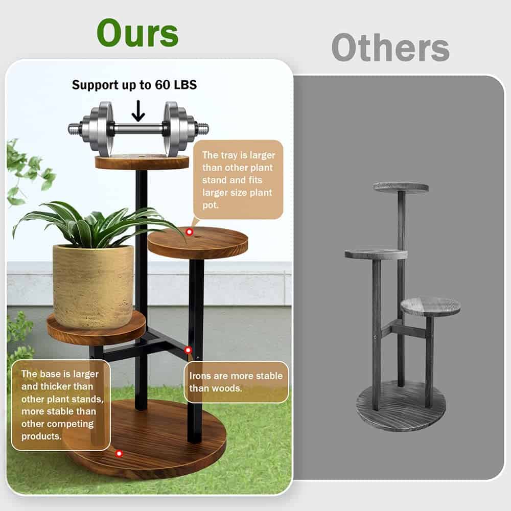 AUGOSTA 3 Tier Plant Stand, Tall Metal Wood Shelf Holder for Indoor, Outdoor Display Rack Flower Pot Stand AUGOSTA 3 Tier Plant Stand, Tall Metal Wood Shelf Holder for Indoor, Outdoor Display Rack Flower Pot Stand - Image 4