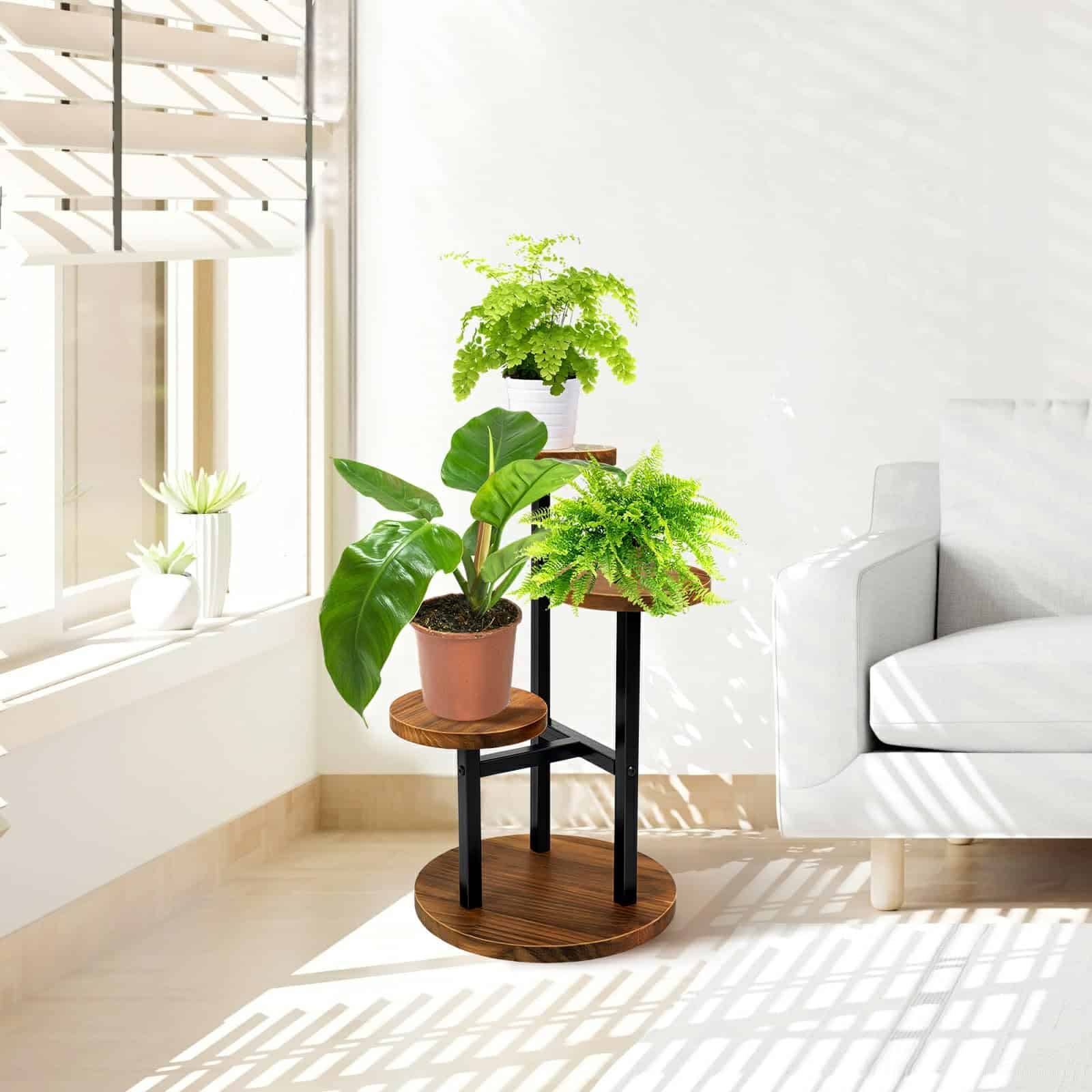 AUGOSTA 3 Tier Plant Stand, Tall Metal Wood Shelf Holder for Indoor, Outdoor Display Rack Flower Pot Stand AUGOSTA 3 Tier Plant Stand, Tall Metal Wood Shelf Holder for Indoor, Outdoor Display Rack Flower Pot Stand - Image 5