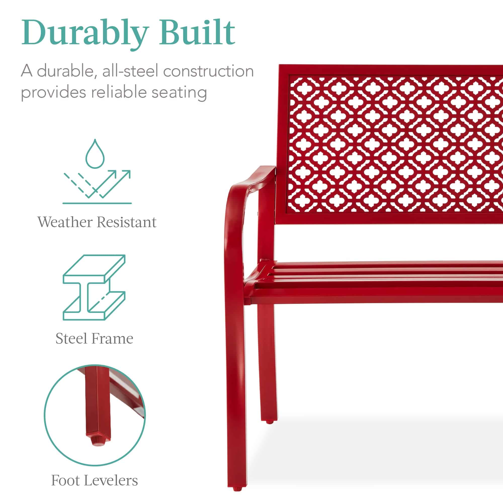 Best Choice Products Outdoor Bench 2-Person Metal Steel Benches Furniture, 790lb Capacity - Rose Red Best Choice Products Outdoor Bench 2-Person Metal Steel Benches Furniture, 790lb Capacity - Rose Red - Image 6