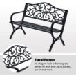 MFSTUDIO 50 Inches Outdoor Garden Bench, Cast Iron Metal Frame Patio Park Bench with Floral Pattern Backrest, Black